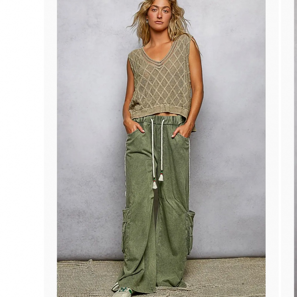 POL Knit Crochet V-Neck Sleeveless Tank Top in Olive - Picture 7 of 8